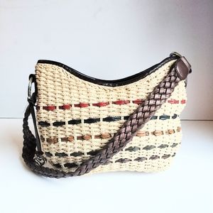 Brighton Women's Woven Multi Color Leather Brown Braided Strap Charmed Handbag